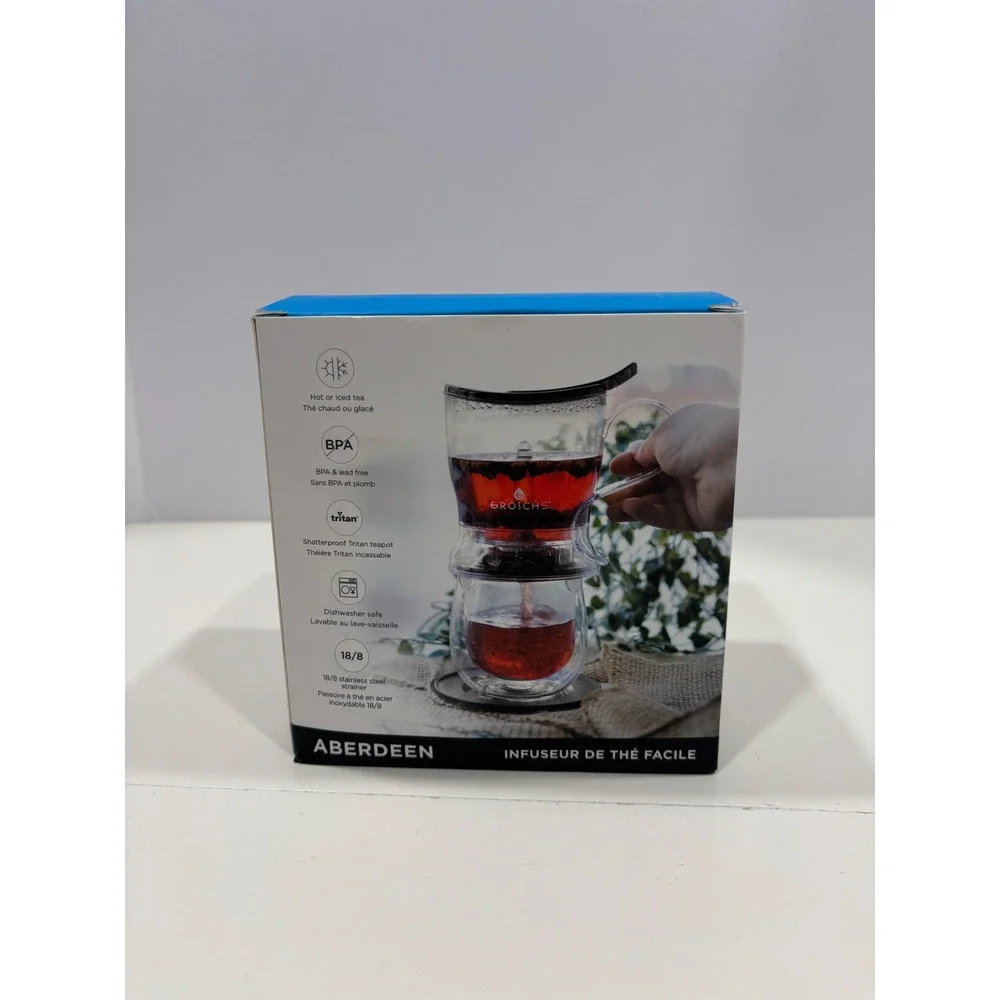 Grosche Aberdeen Easy Tea Steeper 17.7oz Bottom Dispensing Infuser Tritan Black